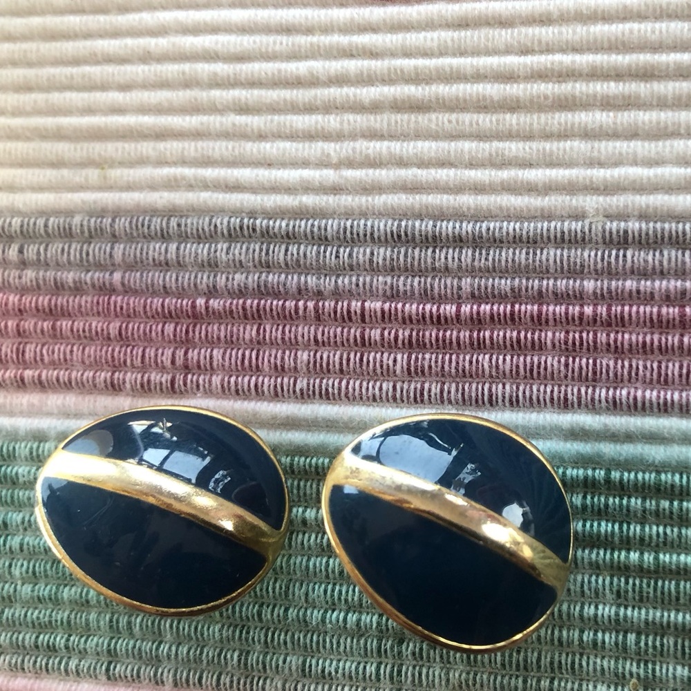 💙VINTAGE navy blue and gold post earrings 🌎 - Picture 6 of 8